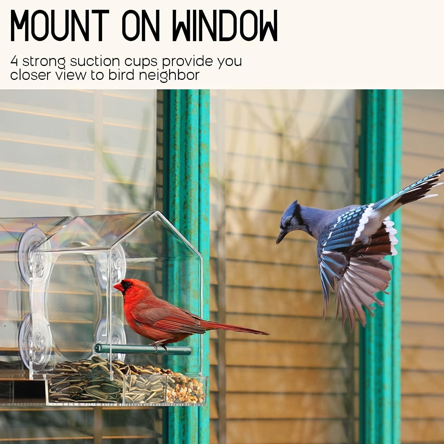 Window Bird Feeder Acrylic Bird House Detachable Food Tray Easy Install