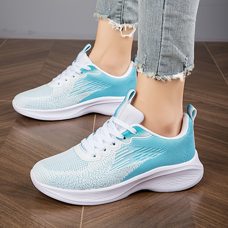 Ombre Weaving Sneakers For Women Lace Up Non Slip Walking Shoes
