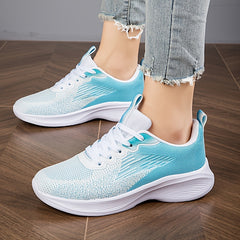 Ombre Weaving Sneakers For Women Lace Up Non Slip Walking Shoes
