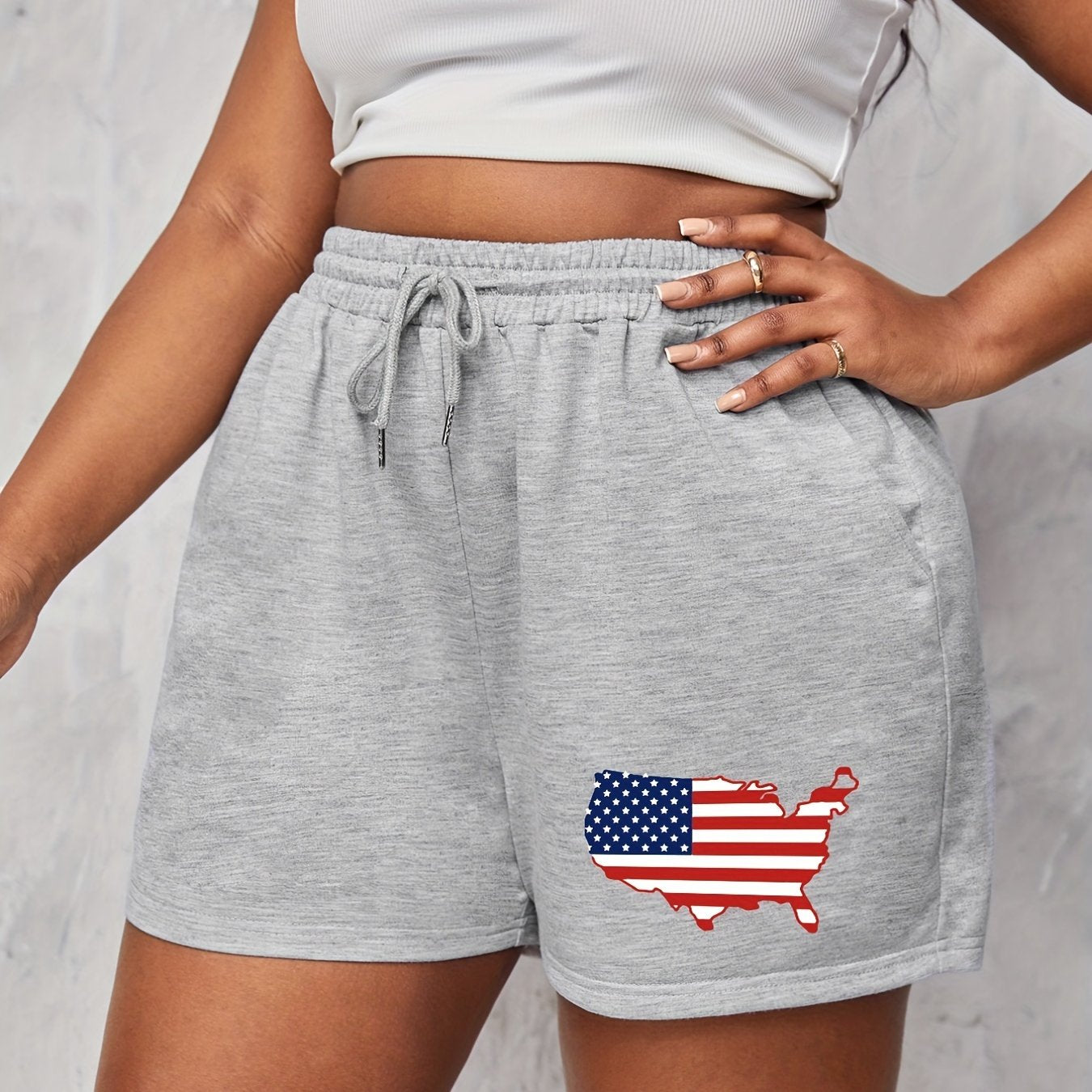 Flag Map Print Drawstring Stretch Shorts