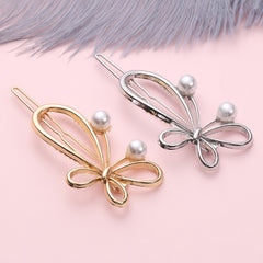 Vintage Golden Hair Clip with Faux Pearl, Bow Knot Design