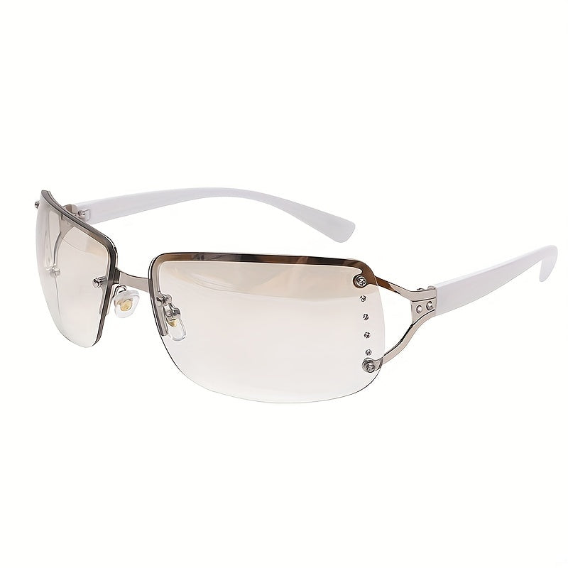 Y2K Rimless Sunglasses Rhinestone Gradient Metal Glasses UV400