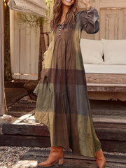  Colorblock Grid Print Maxi Dress With Pockets