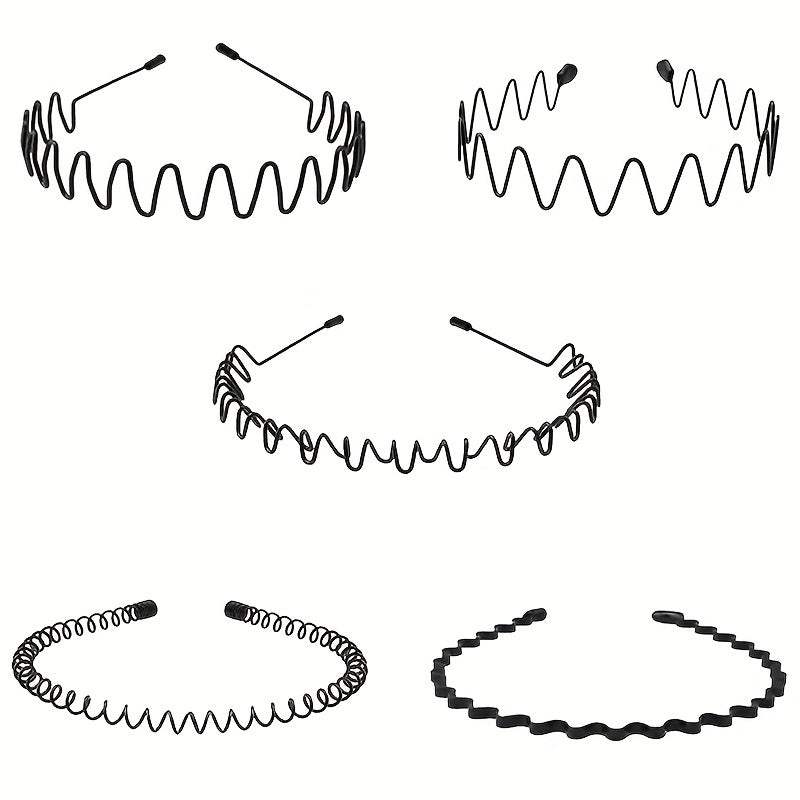 5pcs Metal Wavy Hair Head Band Spring Sports Hair Band Headwear Hair Hoop