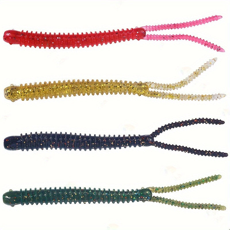 6pcs Spiral Worm Split Tail Soft Bait Fishing Tackle