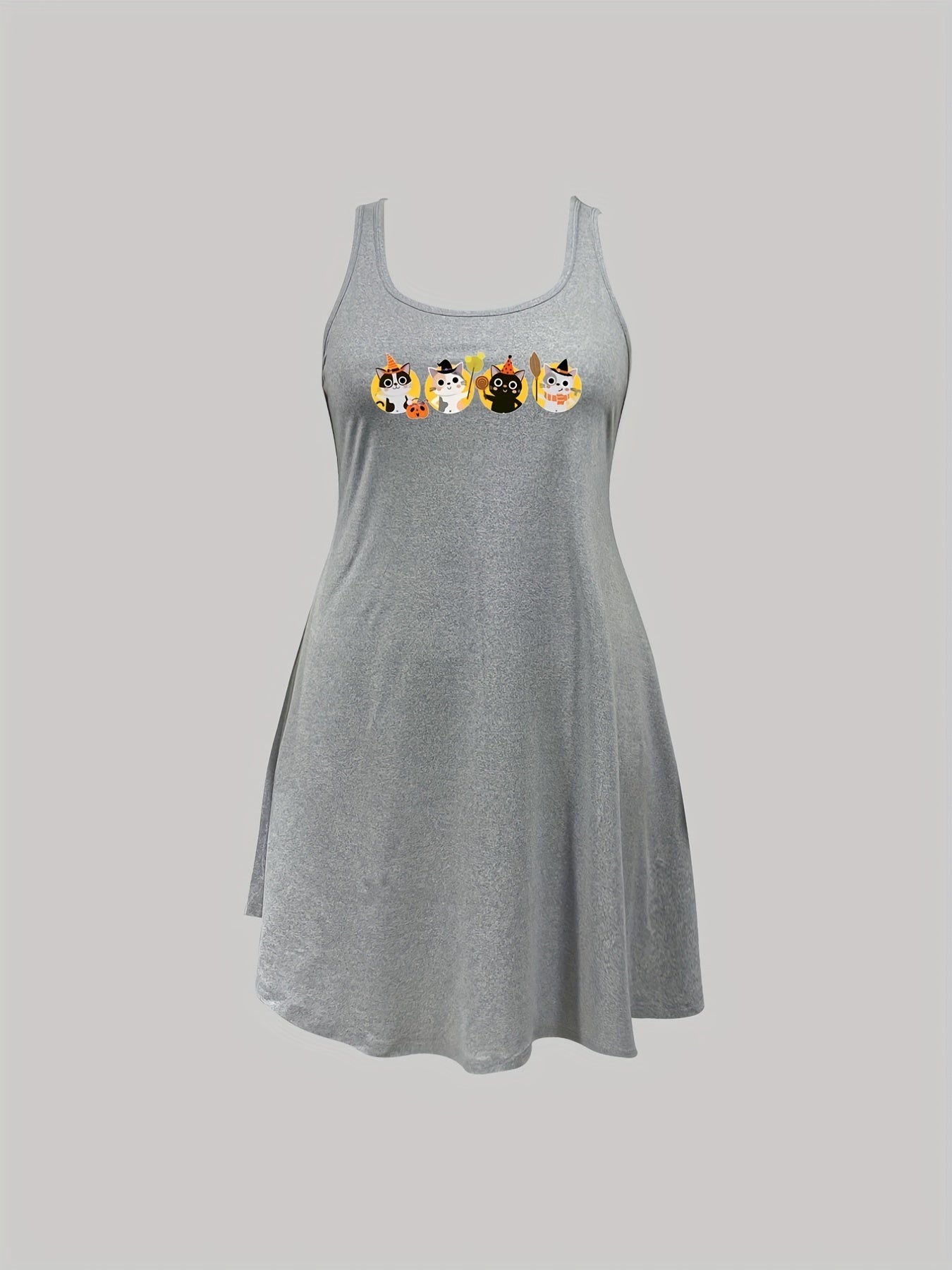  Halloween Cat Print Nightdress Women's Tank Sleep Dress