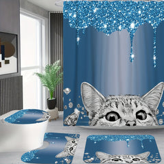 4pcs Cat Shower Curtain Set with Bathroom Decor