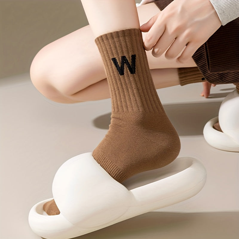 6 Pairs Letter Print Crew Sports Socks for Women