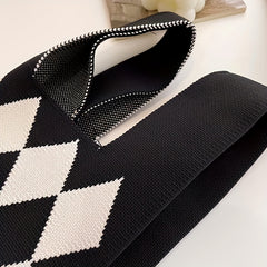 Rhombus Contrast Woven Handbag Fabric Crochet Niche Tote Bag