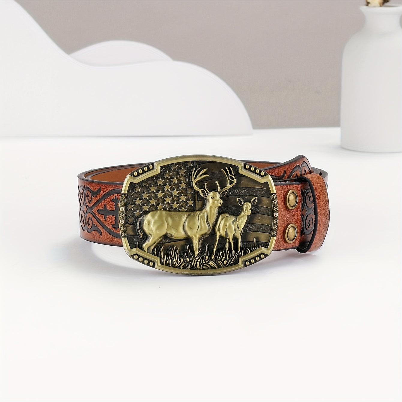 Embossed Leather Waistband Retro Casual Belt For Men