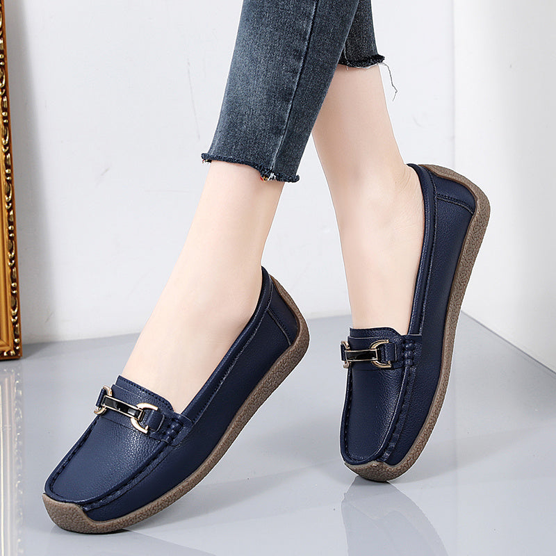 Women's Metal Buckle Slip On Loafers Comfortable Flat Moccasins