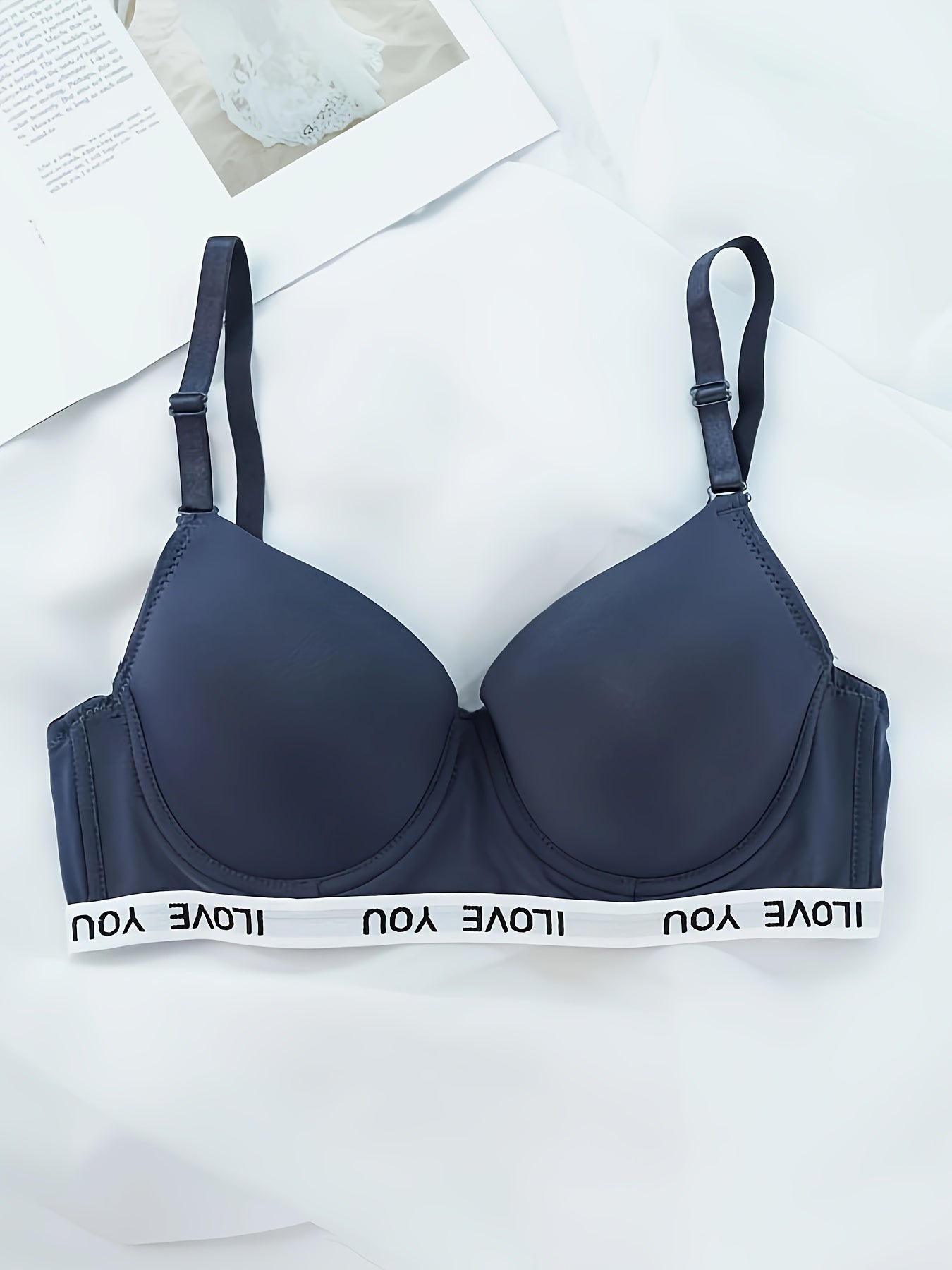 Letter Print T Shirt Bra Comfy & Breathable Push Up Bra
