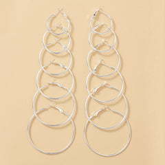 6 Pairs Silvery Big Circle Hoop Earrings Stainless Steel Silver Plated Jewelry