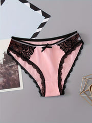 6pcs Bow Lace Bikini Panties Colorblock Intimates Lingerie Underwear