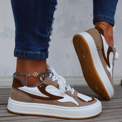 Women's Colorblock Skate Shoes Lace Up Outdoor Sneakers