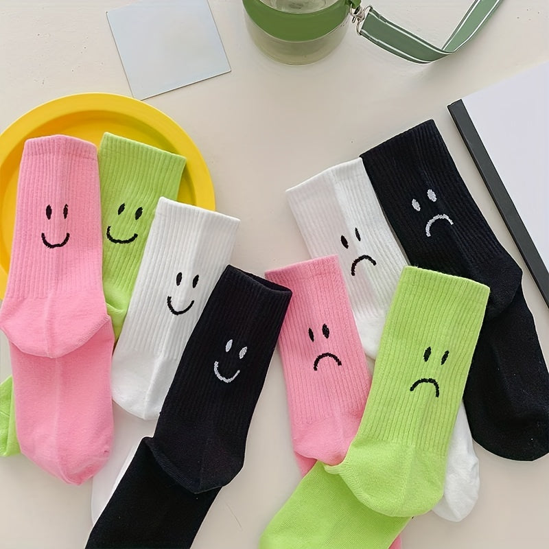 8 Pairs Funny Expression Print Women's Mid Tube Socks Stockings
