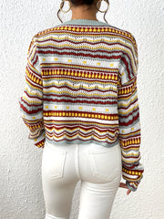  Colorblock Geometric Print Sweater