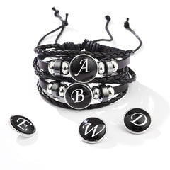 Stackable PU Leather Chain Bracelet with 26 English Letter Pattern