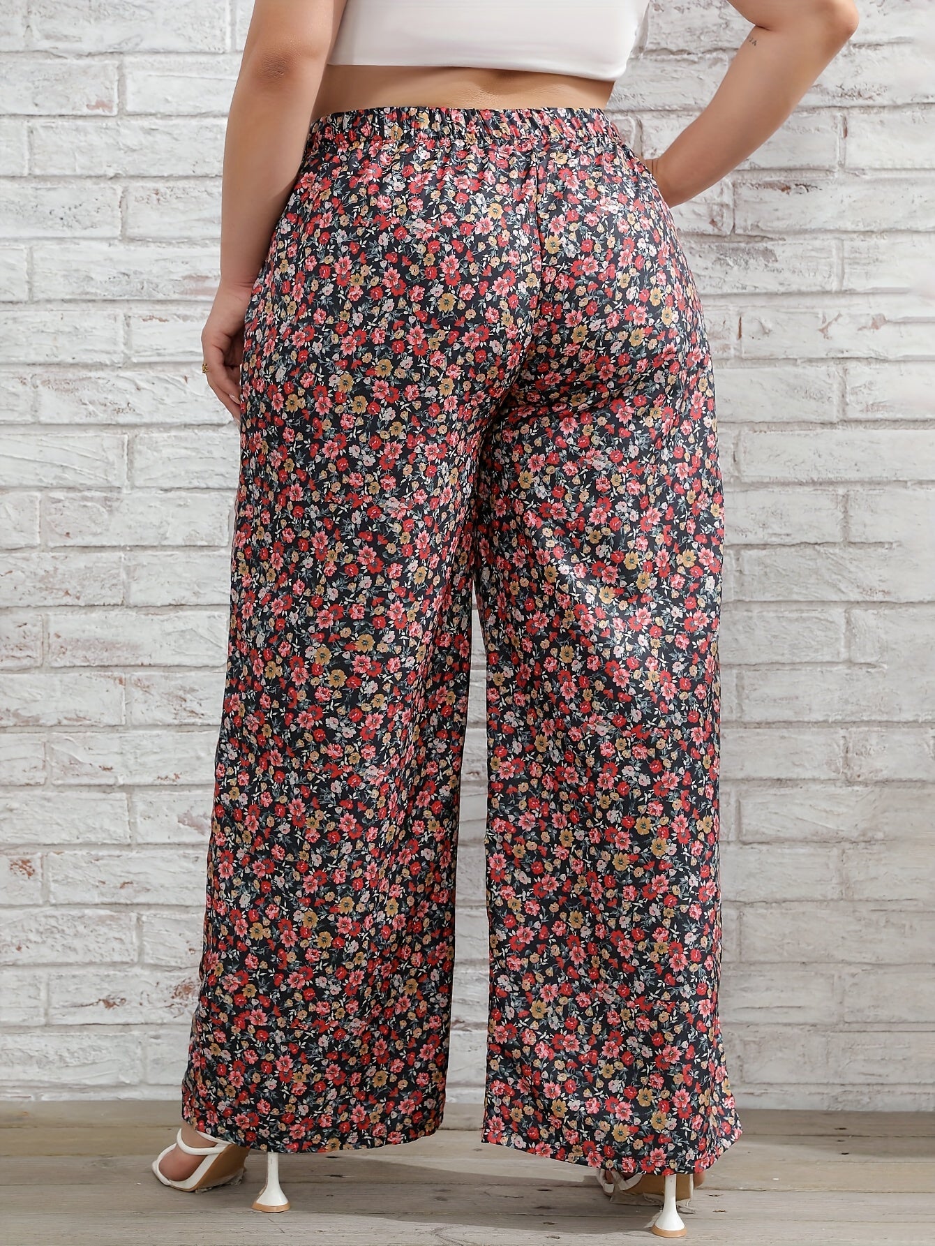 Floral Print High Rise Wide Leg Trousers
