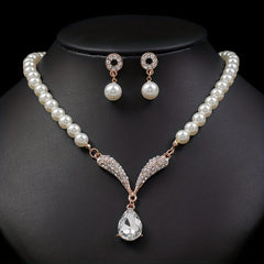 Vintage Faux Pearl Necklace & Earrings Set for Women