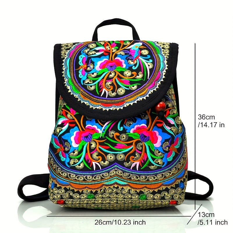 Floral Embroidered Backpack Canvas Bookbag Travel Backpack