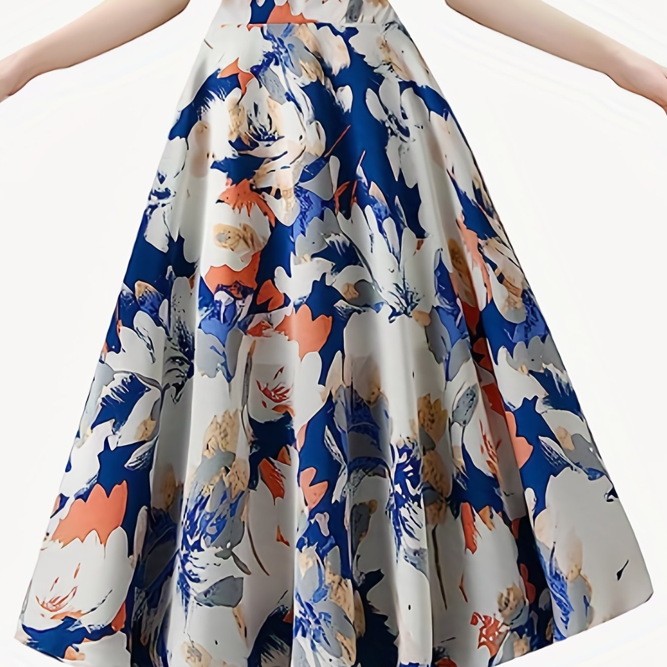  Floral Print High Rise Swing A line Maxi Skirt