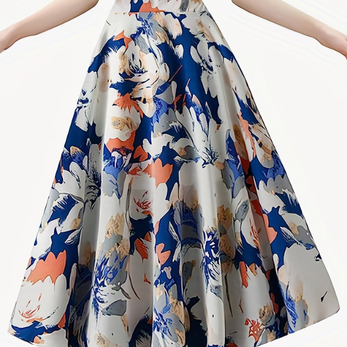  Floral Print High Rise Swing A line Maxi Skirt