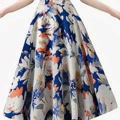  Floral Print High Rise Swing A line Maxi Skirt