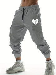 Broken Heart Print Men's Cargo Pants With Flap Pockets