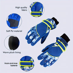 Kids Waterproof Split Finger Ski Gloves Warm Snow Gloves