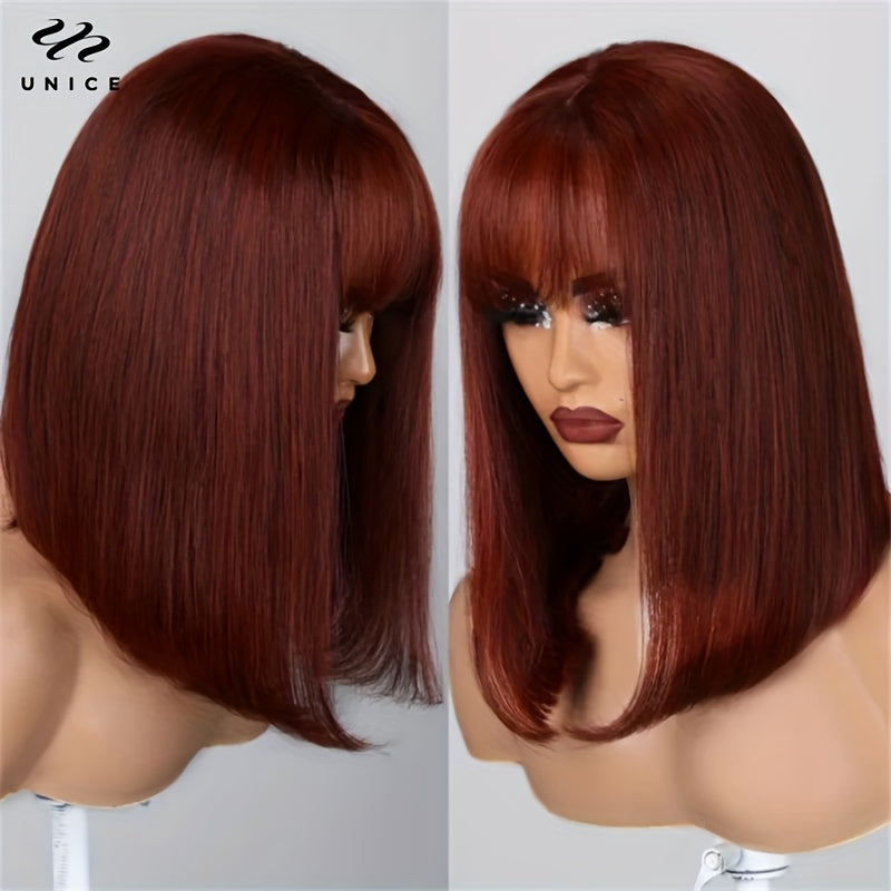 Reddish Brown Short Straight Human Hair Wig 180 Density