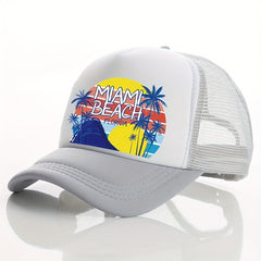 Unisex Breathable Adjustable Baseball Cap with Beach and Letter Embroidery