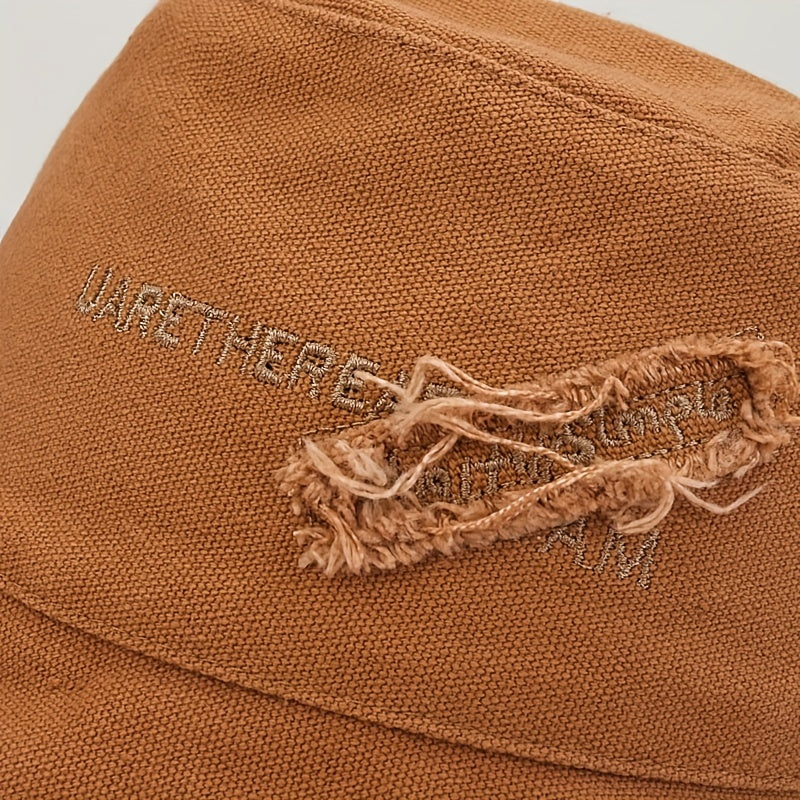 Vintage Embroidery Bucket Hat Frayed Brim Beach Sunscreen Outdoor Basin Hat