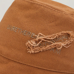 Vintage Embroidery Bucket Hat Frayed Brim Beach Sunscreen Outdoor Basin Hat