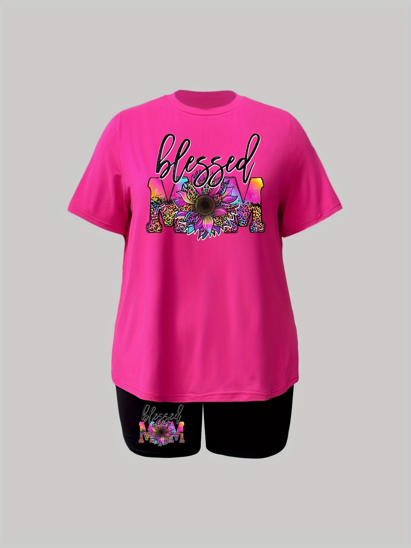  Flower & Letter Print Tee & Shorts 2 Piece Set