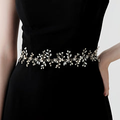 Rhinestone Bridal Belt Wedding Dress Waist Chain Sash Faux Pearl Beaded Belt