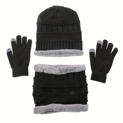 3pcs Unisex Winter Beanie Gloves Scarf Set Warm Touch Screen Retro