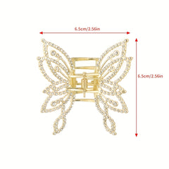 Medium Hair Claw Clip Butterfly Style Non Slip Rhinestone Pearl Decor Barrettes