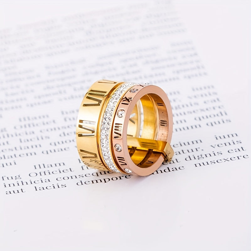 Mens Retro Stainless Steel Diamond Rings Set