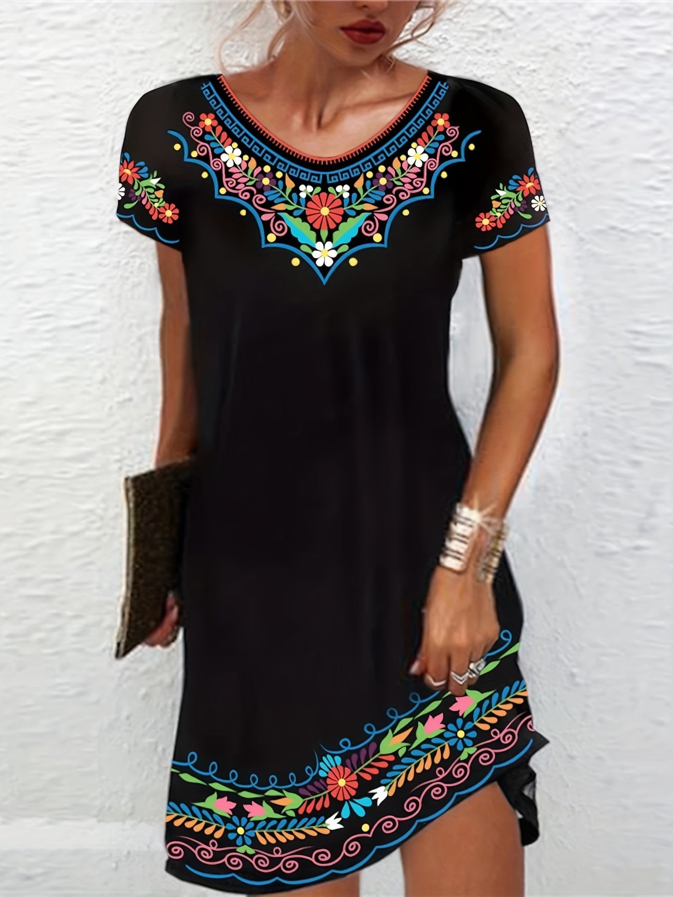  Tribal Print V Neck Maxi Dress