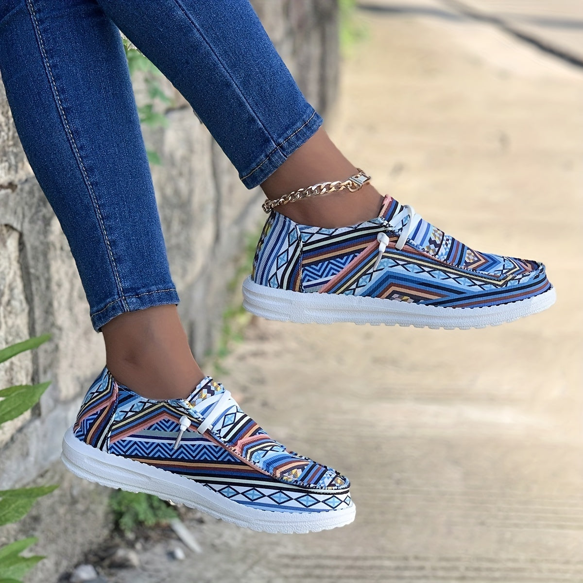 Ethnic Pattern Lightweight Slip On Loafers Shoes Soft Comfortable Boat Shoes