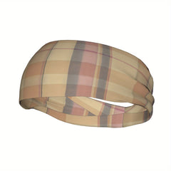 Vintage Plaid Headband Beige Checkered Pattern