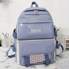 4pc Plaid Pattern Backpack Set Lightweight Travel Schoolbag Tote Crossbody Penci