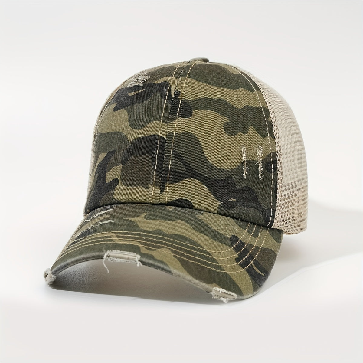 Leopard Print Ponytail Baseball Cap Mesh Trucker Hat
