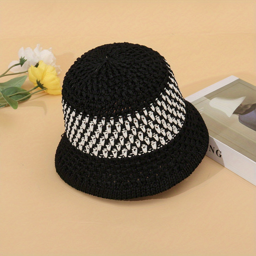 Crochet Bucket Hat Hollow Out Breathable Casual Cloche Summer Outdoor