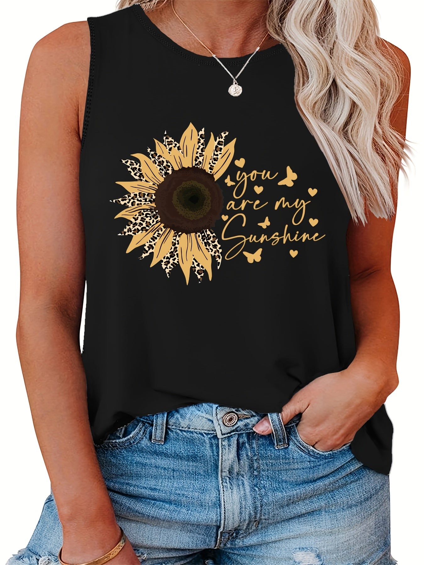  Sunflower Print Tank Top