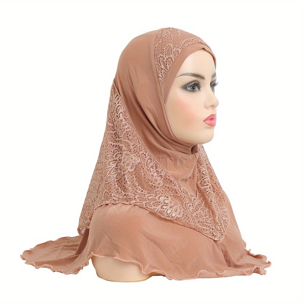 Muslim Hijab Arab Hat Lace Stitching Veil Hat for Girls