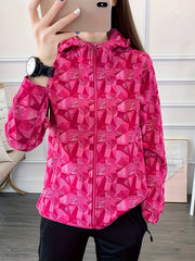 Zipper Fleece Lined Hooded Sports Jacket for Women