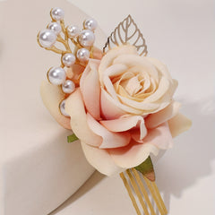 Rose & Faux Pearl Decor Hair Comb Hair Pin Wedding Headwear