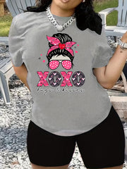  Cartoon Figure & Letter Print Tee & Biker Shorts Outfit Set
